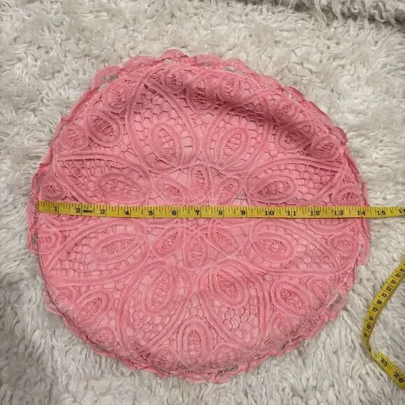 4 VINTAGE Lot Pillowcases Pink Round Crochet Battenburg Lace Square Patchwork - Picture 10 of 11